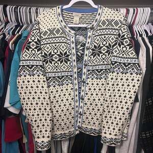 L.L.Bean Vintage Fair Isle Cotton Cardigan with Pewter Buttons